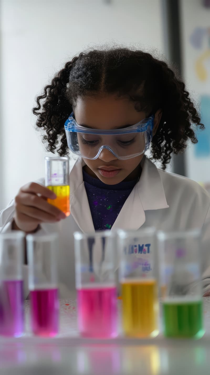 Science: a young student running a chemistry experiment